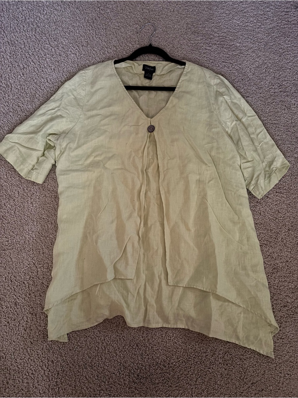 Linen V-Neck Layered Tunic in Light Green